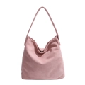 Retro pink suede large capacity hobo shoulder bag with wide strap for women - Pink