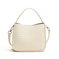 Chic cream white woven leather handbag with top handle and adjustable shoulder strap - White