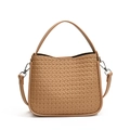 Camel woven texture handbag featuring silver hardware and a detachable crossbody strap - Khaki