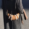 Camel suede croissant crossbody bag with faux shearling stripes and leather strap - Brown