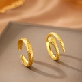 Adjustable gold snakeskin texture ring and geometric lattice band in polished finish - Gold Style (C7215)