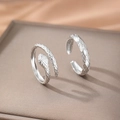 Two-piece silver stainless steel snake ring and lattice band set with adjustable open design - Silver Style (C7216)