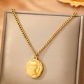 Vintage Roman gladiator head coin pendant necklace in gold stainless steel finish - Gold (C6267)