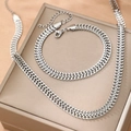 Minimalist stainless steel spiga chain necklace and bracelet set with lobster clasp - Silver Wheat Chain Style (F196)