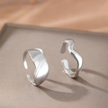 Polished silver stainless steel open rings with minimalist wavy S-line design - Silver Wave Style (F754)