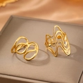 Minimalist gold-plated stainless steel hollow wave rings on a jewelry display box - Gold Abstract Line Wave Style (C9835)