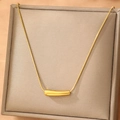 Polished gold geometric bar pendant necklace with sleek snake chain for women - Gold High Polished Curved Bar Style (C6953)