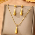 Set di gioielli in acciaio inossidabile dorato con collana a goccia e orecchini in scatola - Dorato (F175)