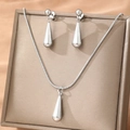 Set gioielli goccia d'acqua in acciaio inossidabile lucido con collana e orecchini - Argento (F176)
