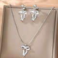 Silver bow jewelry set with snake chain necklace and stud earrings in a display box - Silver (F1720)