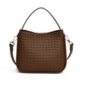 Brown woven leather handbag with circular top handle and detachable shoulder strap - Brown