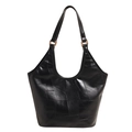 Chic black large capacity tote bag with geometric patchwork and rose gold hardware - Black