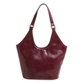 Retro burgundy leather tote bag featuring a textured geometric pattern and gold hardware - Burgundy