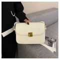 Minimalist cream white square crossbody bag with vintage gold metal buckle detail - Milky White