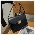 Minimalist black square crossbody bag with gold buckle and adjustable shoulder strap - Black
