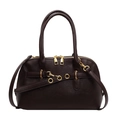 Deep brown leather-textured handbag with gold hardware and detachable shoulder strap - Dark Coffee