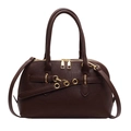 Deep coffee brown vintage satchel bag with lychee texture and gold metal hardware - Light Coffee