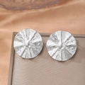 Retro silver round stud earrings with sunburst ripple texture on brown fabric - Silver Style (F1722)