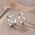 Adjustable silver wavy open rings set with brushed texture and polished minimalist design - Silver Irregular Ripple 2Pcs Set (C9850)