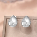 Minimalist 18K silver-plated water drop earrings with polished faceted surface - Silver (C8992)