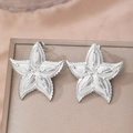 Polished starfish stud earrings in 316 stainless steel with textured radial surface - Silver Starfish Style (F2118)