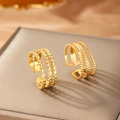 Chic 3-layer stainless steel gold adjustable open rings with beaded and wheat grain patterns - Gold 3-Layer Beaded Wheat Pattern Open Ring(F763)