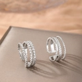 Three-layer silver stainless steel braided open ring with textured bead details - Silver 3-Layer Beaded Wheat Pattern Open Ring(F764)