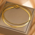 Minimalist double-layered gold stainless steel anklet with snake and box chain styles - Gold Style (F695)