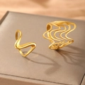 Minimalist irregular wave gold ring set with satin polished finish on jewelry box - Gold Irregular Wave Line Style (C9313)