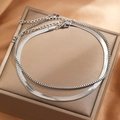 Elegant silver-toned double layer stainless steel anklet with snake and box chain styles - Silver Style (F696)