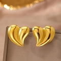 Polished 18K gold chunky heart earrings with wave texture on a jewelry display box - Gold (C5441)