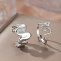 Irregular wave band and textured snake-shaped open ring set in silver finish - Silver Wave and Snake 2-Piece Set (C9894) / Silver