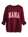 Détail du lettrage MAMA avec motifs de cœurs roses sur sweat-shirt rouge foncé - S / Bordeaux