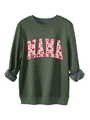 Détail du sweat-shirt vert foncé avec lettrage MAMA et motifs de cœurs rouges - S / Vert Militaire