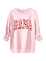 Detail of pink Mama sweatshirt featuring red heart pattern lettering and ribbed cuffs - Pink