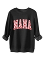 Detail of MAMA lettering with red and pink heart patterns on black sweatshirt - Black