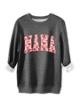 Close-up of MAMA sweatshirt featuring pink heart prints and warm fleece lining - Dark Gray