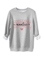 Detail des grauen Sweatshirts mit weichem Kunstpelzbesatz an den Ärmeln und Herz-Print - S / Hellgrau