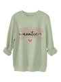 Close-up of Favorite Auntie print on sage green fleece sweatshirt with ribbed cuffs - Olive Green