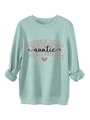 Detail of mint green sweatshirt featuring pink Favorite Auntie print and ribbed cuffs - Light Green