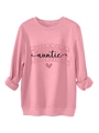 Close-up of pink crewneck sweatshirt with Favorite Auntie print and rolled cuff detail - Peach