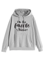 Detail of grey favorite niece hoodie showing kangaroo pocket and black text print - S / Gray