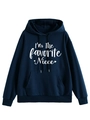 Close-up of Navy Blue hoodie featuring 'I'm the favorite Niece' white lettering and heart - Navy Blue