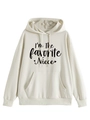 Detailed view of black lettering print on cream oversized women's hoodie with hood - Beige