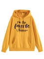 Close-up of yellow I'm The Favorite Niece hoodie with ribbed cuffs and front kangaroo pocket - Yellow