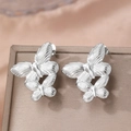 Silberne Schmetterlings-Ohrstecker aus Edelstahl auf einer braunen Schmuckschatulle - Silber Schmetterling Stil (C6286)