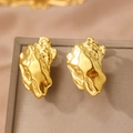 Schicke goldene Edelstahl-Ohrringe mit Lava-Struktur in einem minimalistischen Design - Gold (F891)