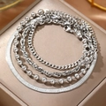 Retro Silber Mehrlagiges Gliederketten Armband Set auf einer Schmuckschatulle - Silber (N9080)