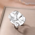 Minimalist silver wavy textured stainless steel ring with modern crushed metal effect - Silver Irregular Wave Style (C6722)