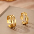 Golden oval geometric rings with layered wavy texture in bohemian minimalist style - Gold Shell Texture Layered Style (C9317)